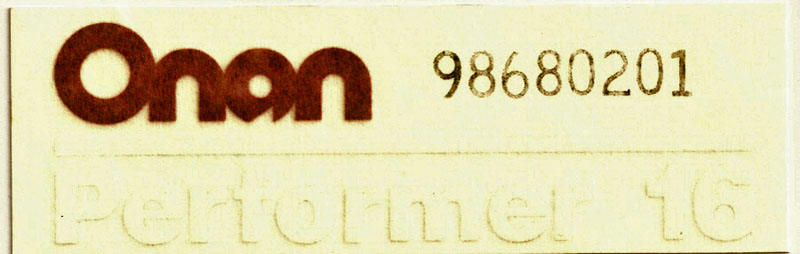 98-6802-01 Onan Performer 16 Model Label